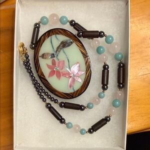 Lee Sands  Floral Inlay Beaded Necklace